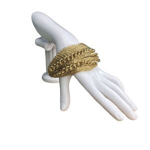 Bold Bracelet Gold Tone Chain and Fabric Mesh Chunky Wide Statement Mob Wife